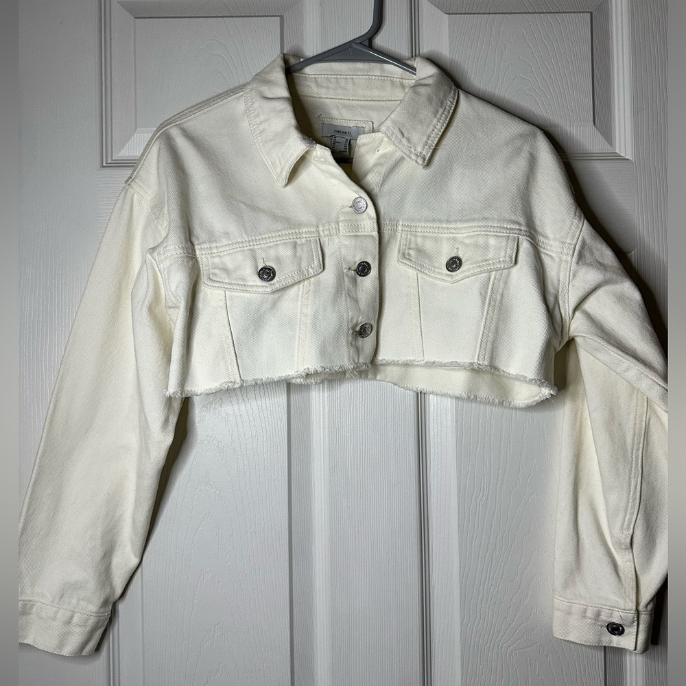 Cream Cropped Denim Jean Jacket / Forever 21